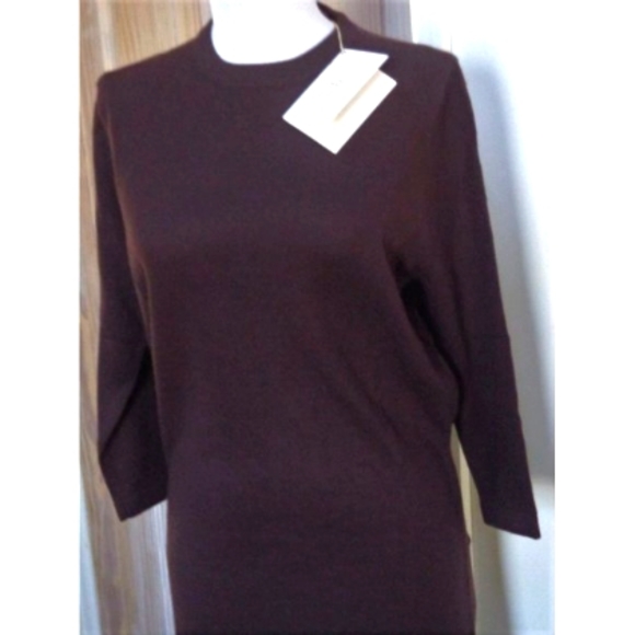 NWT BERKLEY CASHMERE Dark Brown Heather 100% Cashmere Round Neck Dress Size S - Picture 7 of 9